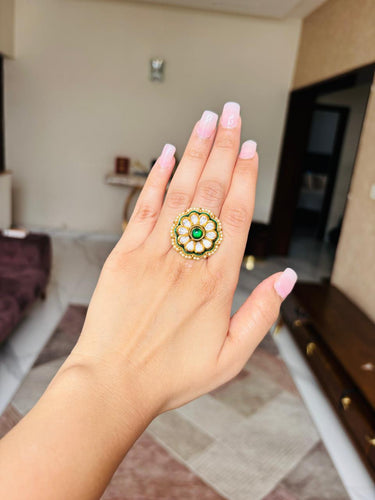 Polki Pearl Green Ring